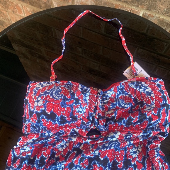 New Michael Michael Kors Angelina Open Back Lace-Up Bandini Top Red Blaze - Picture 6 of 12